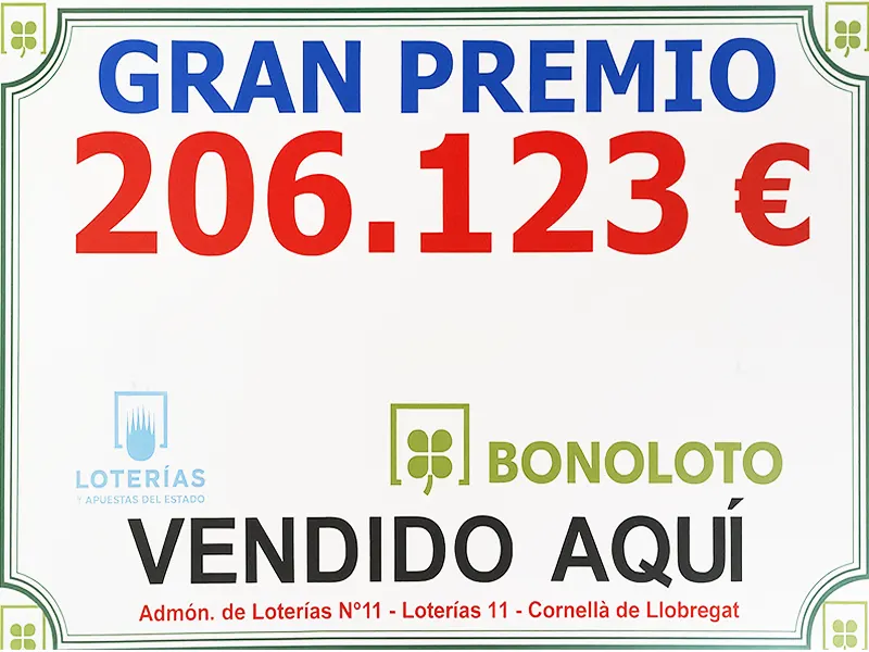 Imagen de premio de 206.123 € de La Quiniela vendido en La Manita de Oro, administración de lotería en Cornellà de Llobregat